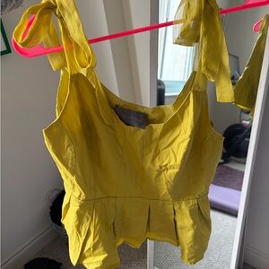 Anthropologie Yellow Tie-Strap Women's Peplum Top